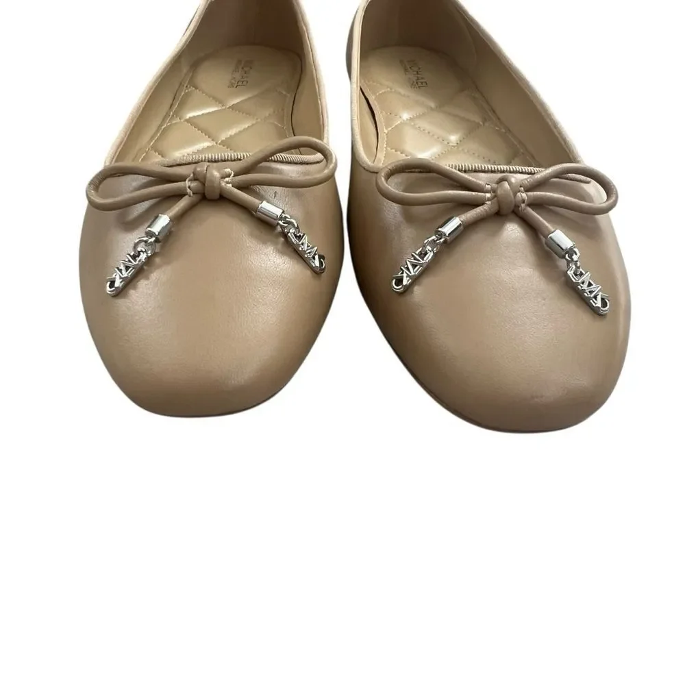 Michael Kors Nori Leather Ballet Flats size 9.5M Tan Bow Shoes Neutral Classic
